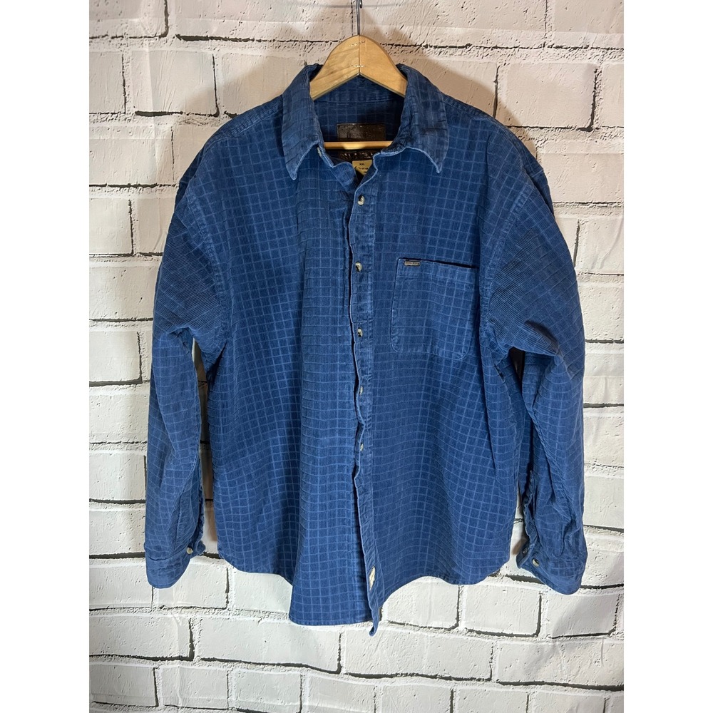 Vintage Outdoor Life Mens XXL Blue Grid Texture Corduroy Button Down Shirt